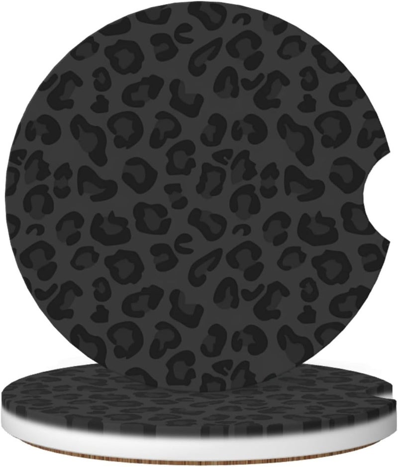 GACCAP Car Coasters for Cup Holders, 2 Pack Absorbent Ceramics Anti Slip Universal 2.56 Inch Car Cup Coaster for Women Men, Car Interior Accessories - Black Leopard Cheetah Print - Image 1
